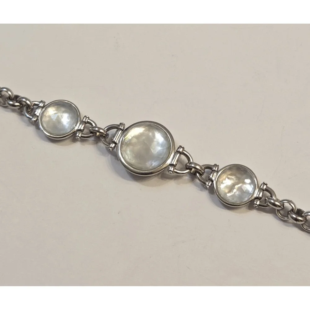 Fossil BRAND Silver Steel Moon Drops MOP Faceted Glass Chain Bracelet 7-8